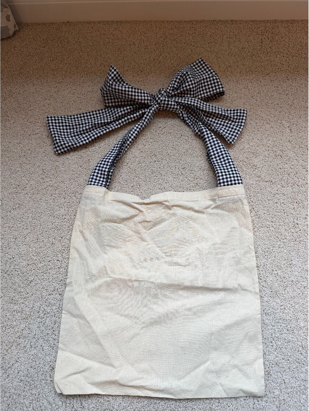 Handmade Cottagecore Canvas Tote Bag Gingham Bow Shoulder Bag Coquette